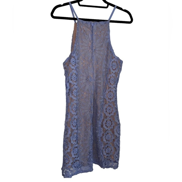 Francesca's Blue Eyelet Lace Blush Liner Halter Dress- Size Large - Picture 1 of 4